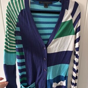 Marc By Marc Jacobs Blue and Green Crewneck Sweater with Striped Design
